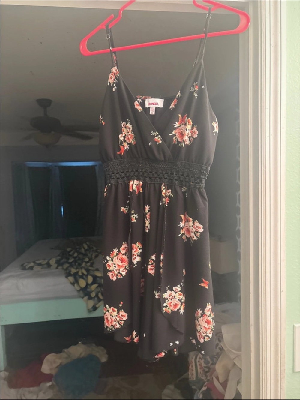 BONGO Black Floral romper with Pink & Cream Blooms